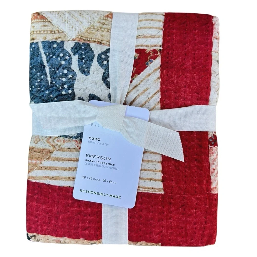 NWT | POTTERY BARN EUROPEAN SQUARE EMERSON HAND QUILTED COTTON REVERSIBLE SHAM